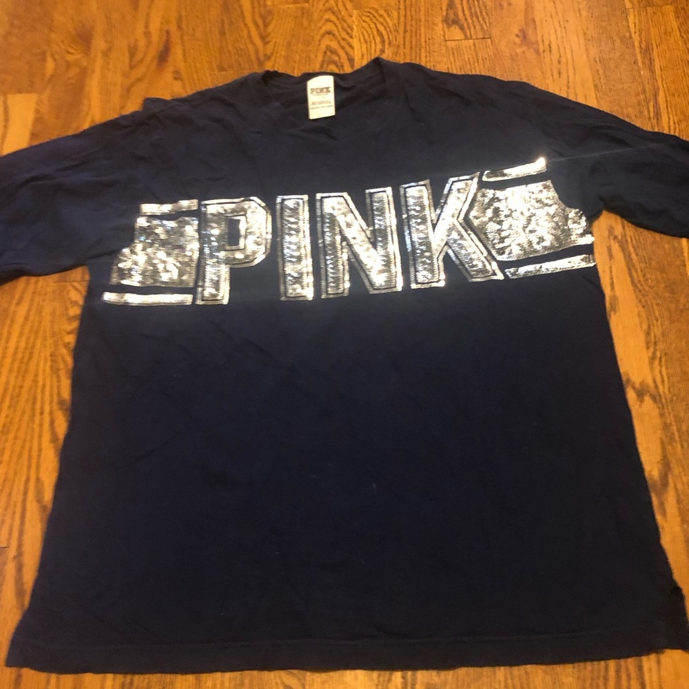 Navy long sleeve silver PINK glitter